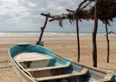 A panga fishing boat on the coast of Desemboque, Sonora