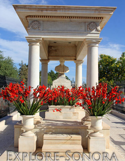 Flowers adorn the tomb of President Obregon in Huatabampo