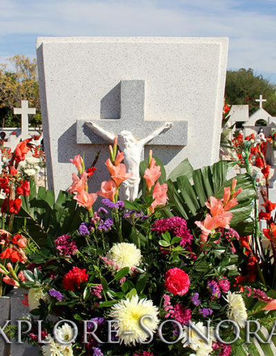 Dia de Muertos flowers in a Sonora, Mexico cemetery