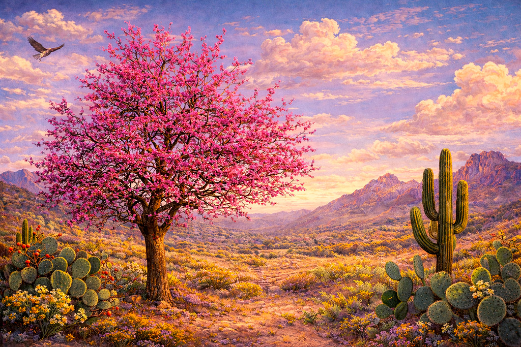 Amapa tree blooms in the Sonoran desert 1024